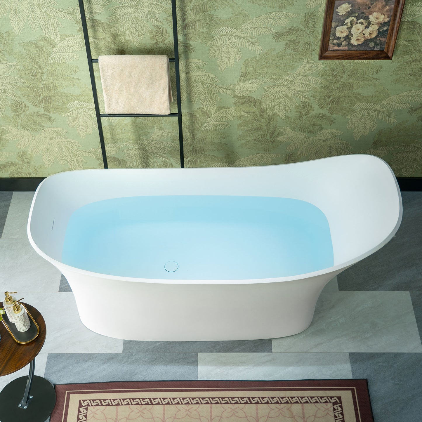 WOODBRIDGE 71" MST0806 | Luxury Contemporary Solid Surface Stone Resin Freestanding Bathtub | Matte White Modern Soaking Tub with Elegant Ergonomic Design