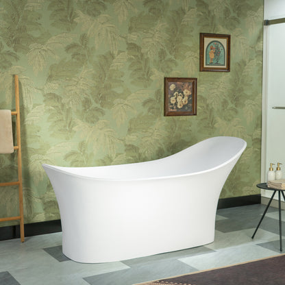 WOODBRIDGE 71" MST0806 | Luxury Contemporary Solid Surface Stone Resin Freestanding Bathtub | Matte White Modern Soaking Tub with Elegant Ergonomic Design