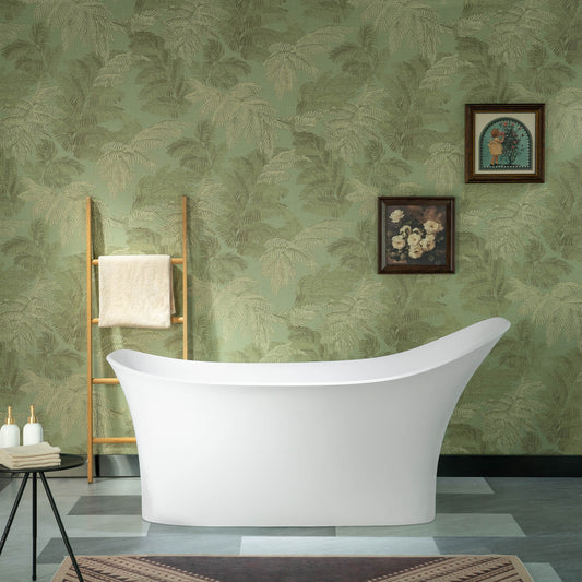 WOODBRIDGE 71" MST0806 | Luxury Contemporary Solid Surface Stone Resin Freestanding Bathtub | Matte White Modern Soaking Tub with Elegant Ergonomic Design