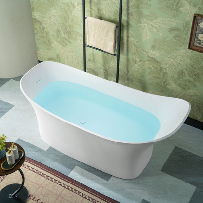 WOODBRIDGE 71" MST0806 | Luxury Contemporary Solid Surface Stone Resin Freestanding Bathtub | Matte White Modern Soaking Tub with Elegant Ergonomic Design