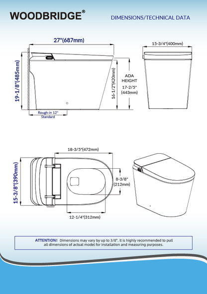 WOODBRIDGE GT076 | Smart Bidet Toilet | Auto Open+Close | Heated Seat | 1000g MaP Flush
