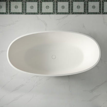 WOODBRIDGE 61" B0044-2.0 | Contemporary Freestanding Solid Surface Stone Resin Bathtub | Matte White Luxury Soaking Tub