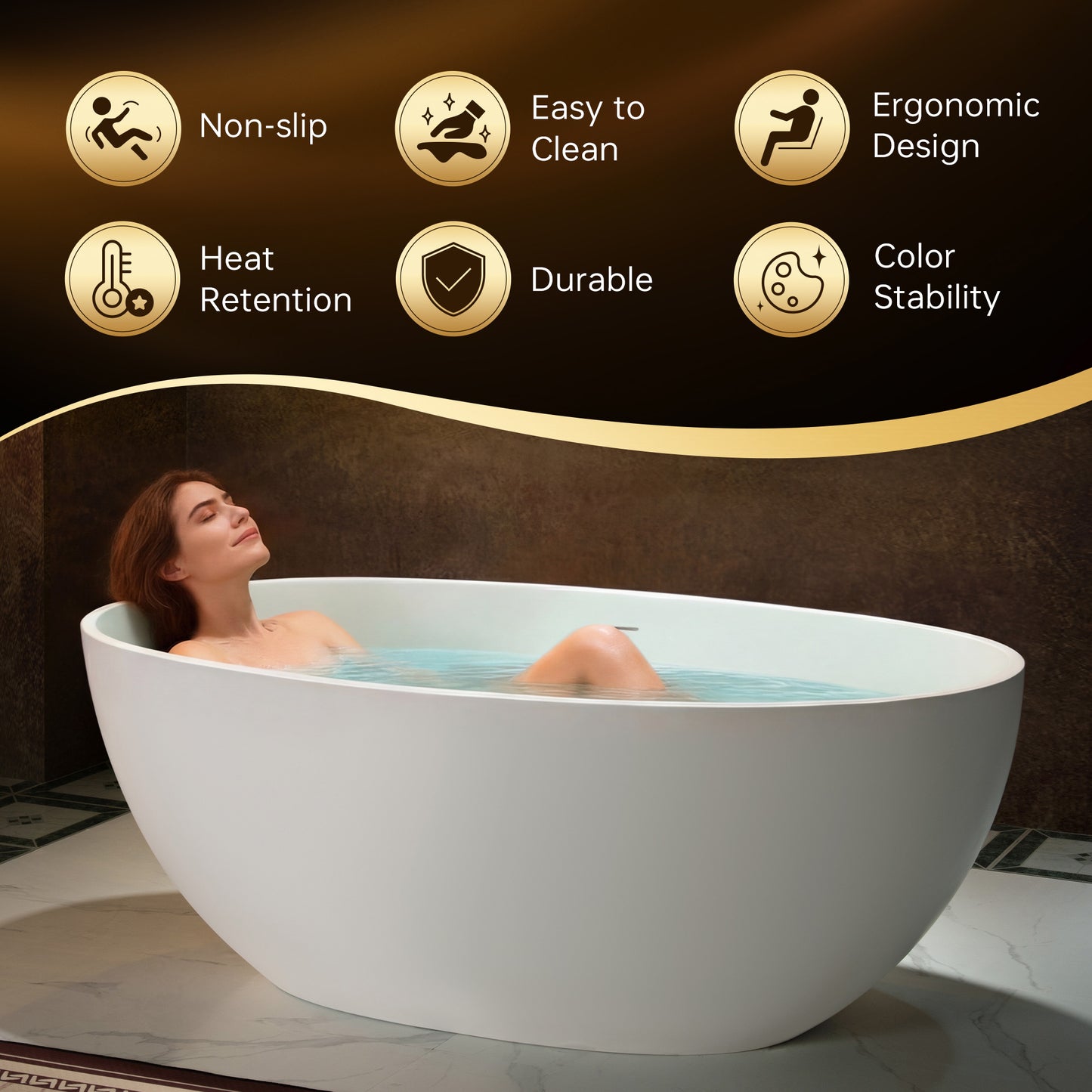 WOODBRIDGE 61" B0044-2.0 | Contemporary Freestanding Solid Surface Stone Resin Bathtub | Matte White Luxury Soaking Tub