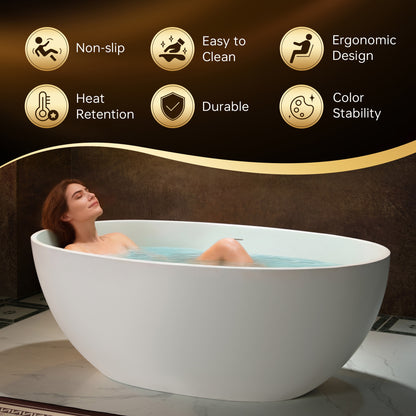 WOODBRIDGE 61" B0044-2.0 | Contemporary Freestanding Solid Surface Stone Resin Bathtub | Matte White Luxury Soaking Tub