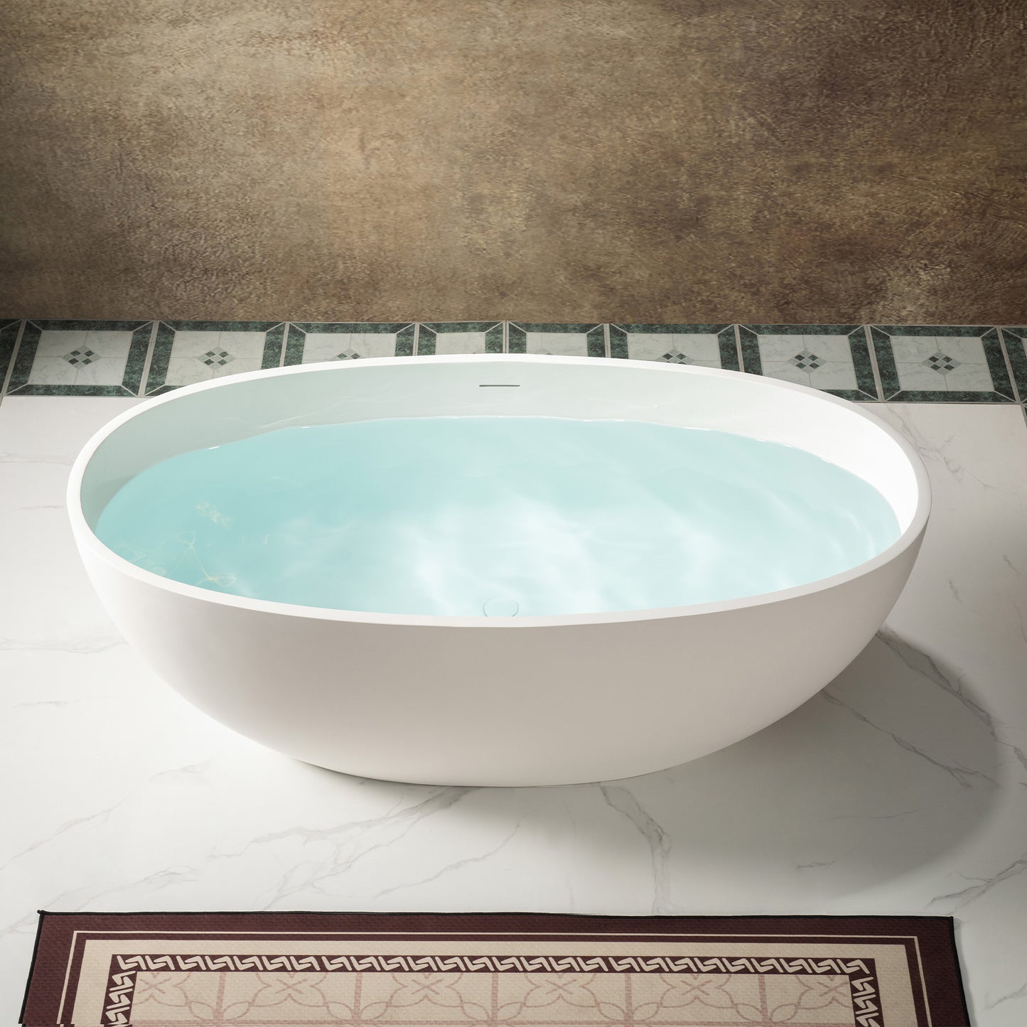 WOODBRIDGE 61" B0044-2.0 | Contemporary Freestanding Solid Surface Stone Resin Bathtub | Matte White Luxury Soaking Tub