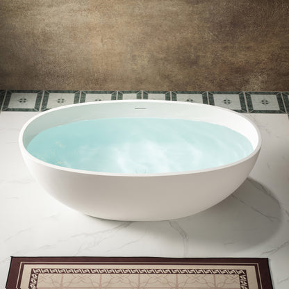 WOODBRIDGE 61" B0044-2.0 | Contemporary Freestanding Solid Surface Stone Resin Bathtub | Matte White Luxury Soaking Tub