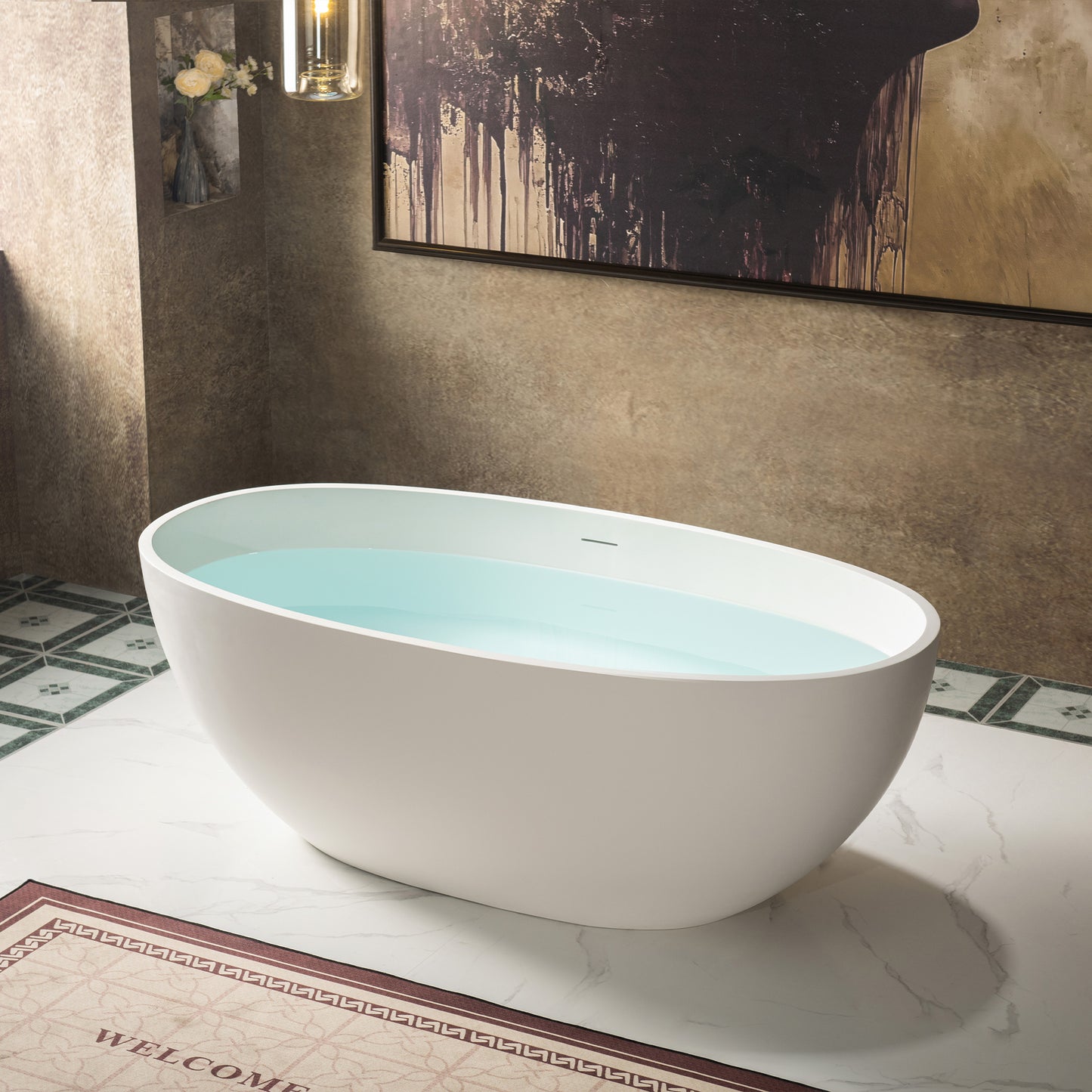 WOODBRIDGE 61" B0044-2.0 | Contemporary Freestanding Solid Surface Stone Resin Bathtub | Matte White Luxury Soaking Tub