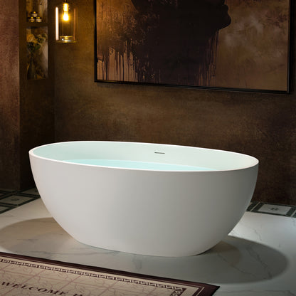 WOODBRIDGE 61" B0044-2.0 | Contemporary Freestanding Solid Surface Stone Resin Bathtub | Matte White Luxury Soaking Tub