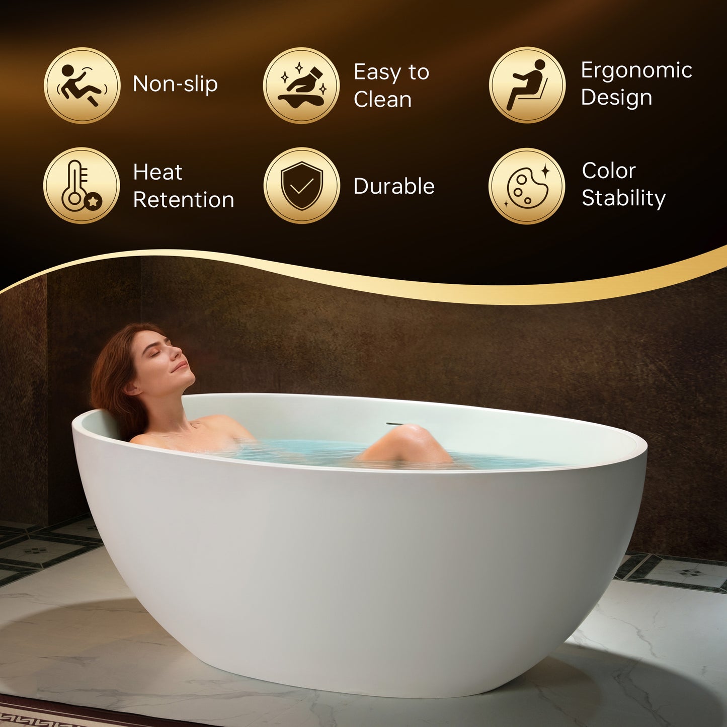 WOODBRIDGE 55" B0043-2.0 | Contemporary Freestanding Solid Surface Stone Resin Bathtub | Matte White Luxury Soaking Tub