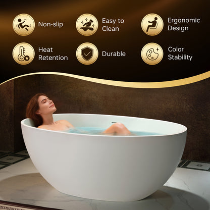 WOODBRIDGE 55" B0043-2.0 | Contemporary Freestanding Solid Surface Stone Resin Bathtub | Matte White Luxury Soaking Tub