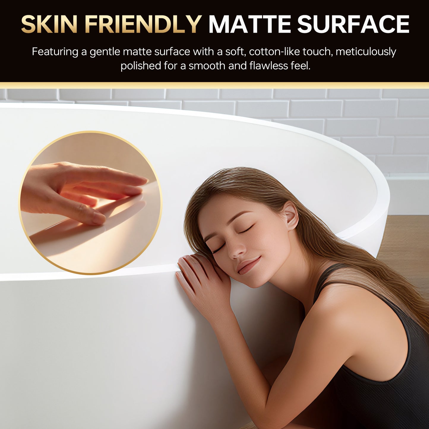 WOODBRIDGE 71" MST0805 | Luxury Contemporary Solid Surface Stone Resin Freestanding Bathtub | Matte White Modern Soaking Tub with Sleek Ergonomic Design
