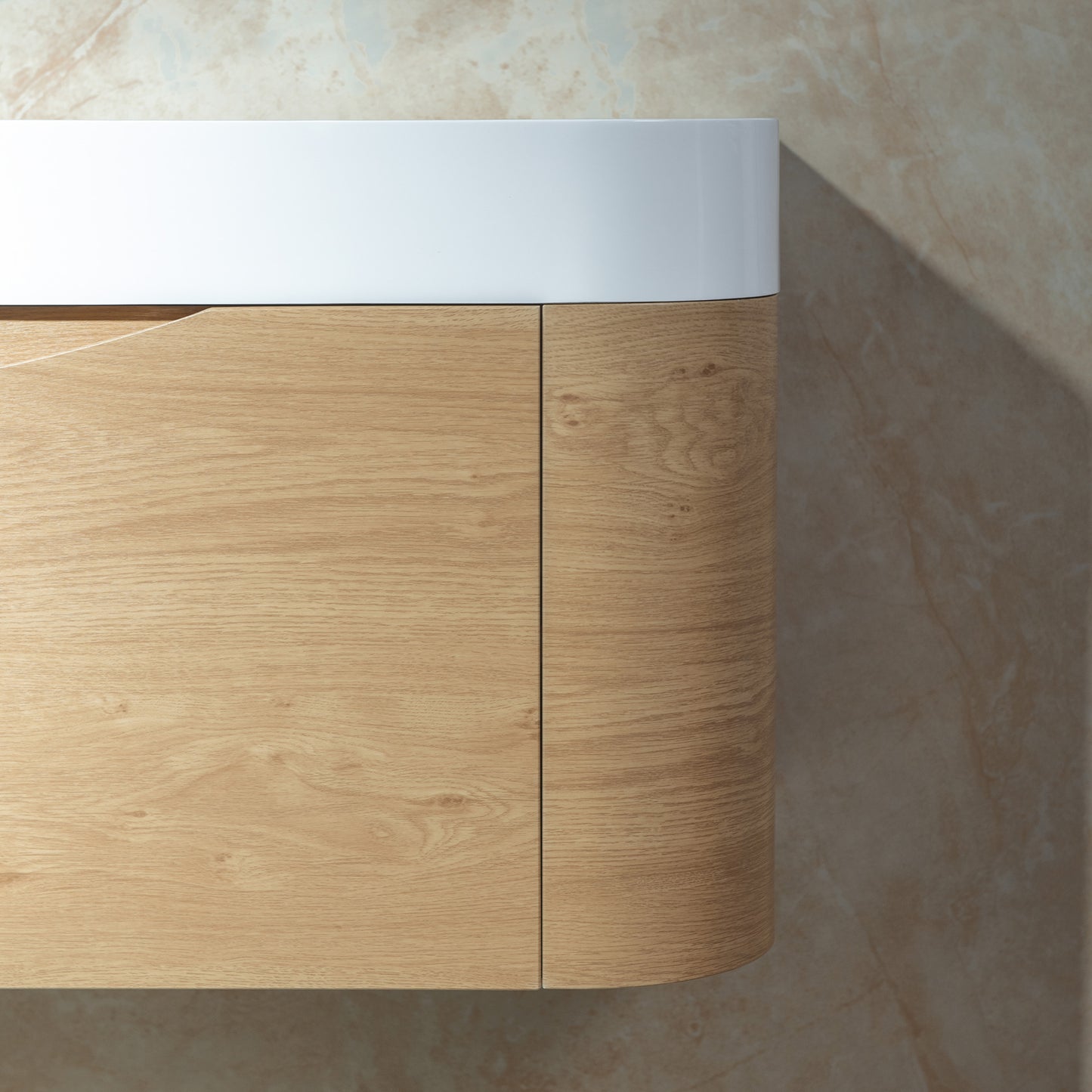 WOODBRIDGE 36" Lucus-36-WH | Wall-Mounted Floating Bathroom Vanity with Integrated White Resin Top, Wood Finish & Soft-Close Drawer