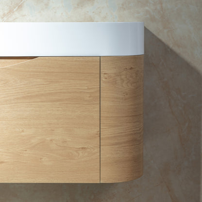 WOODBRIDGE 36" Lucus-36-WH | Wall-Mounted Floating Bathroom Vanity with Integrated White Resin Top, Wood Finish & Soft-Close Drawer