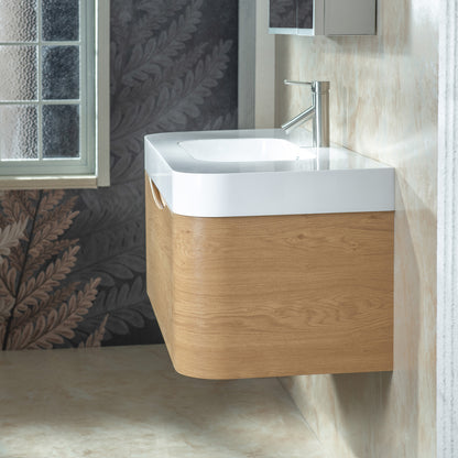 WOODBRIDGE 36" Lucus-36-WH | Wall-Mounted Floating Bathroom Vanity with Integrated White Resin Top, Wood Finish & Soft-Close Drawer