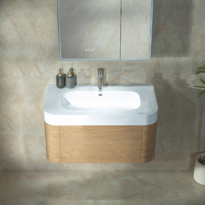 WOODBRIDGE 36" Lucus-36-WH | Wall-Mounted Floating Bathroom Vanity with Integrated White Resin Top, Wood Finish & Soft-Close Drawer
