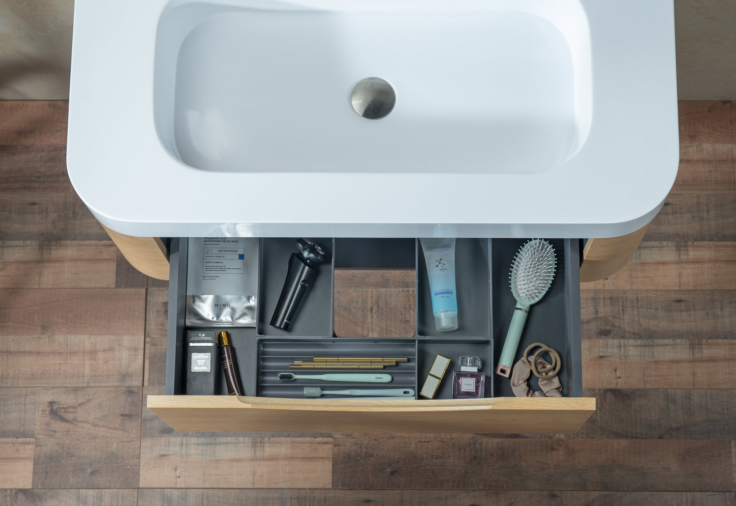 WOODBRIDGE 36" Lucus-36-WH | Wall-Mounted Floating Bathroom Vanity with Integrated White Resin Top, Wood Finish & Soft-Close Drawer