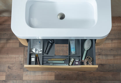 WOODBRIDGE 36" Lucus-36-WH | Wall-Mounted Floating Bathroom Vanity with Integrated White Resin Top, Wood Finish & Soft-Close Drawer