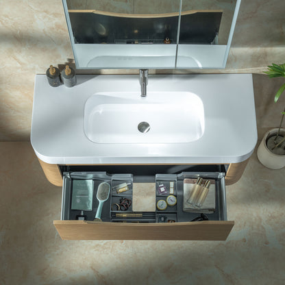 WOODBRIDGE 48" Lucus-48-WH | Wall-Mounted Floating Bathroom Vanity with White Resin Top & Wood Finish