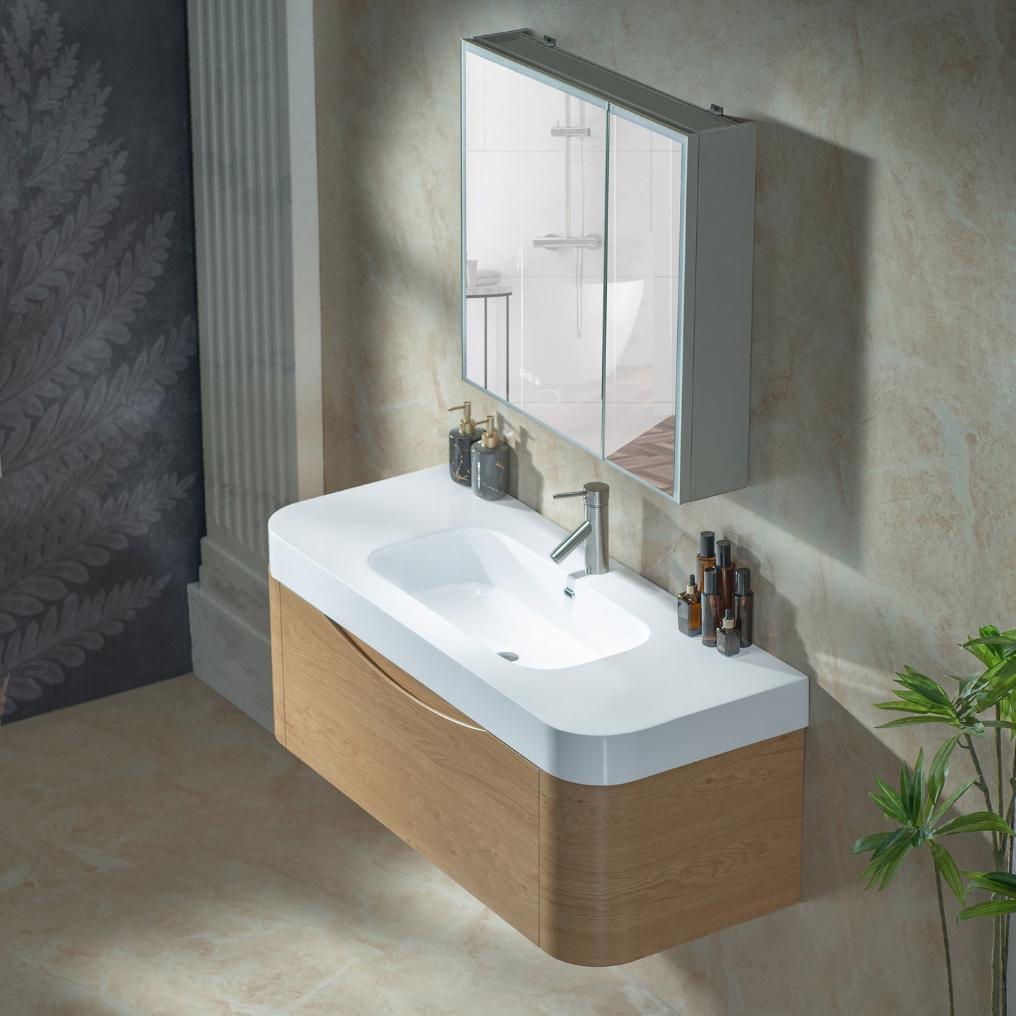 WOODBRIDGE 48" Lucus-48-WH | Wall-Mounted Floating Bathroom Vanity with White Resin Top & Wood Finish