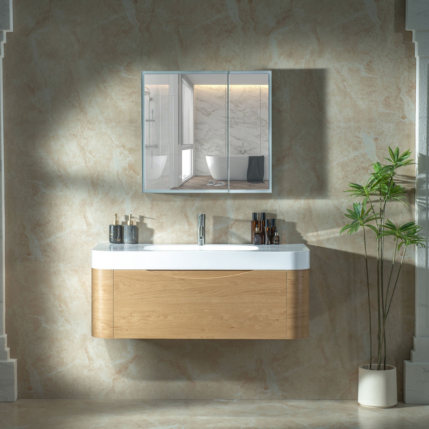 WOODBRIDGE 48" Lucus-48-WH | Wall-Mounted Floating Bathroom Vanity with White Resin Top & Wood Finish