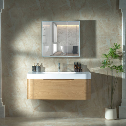 WOODBRIDGE 48" Lucus-48-WH | Wall-Mounted Floating Bathroom Vanity with White Resin Top & Wood Finish
