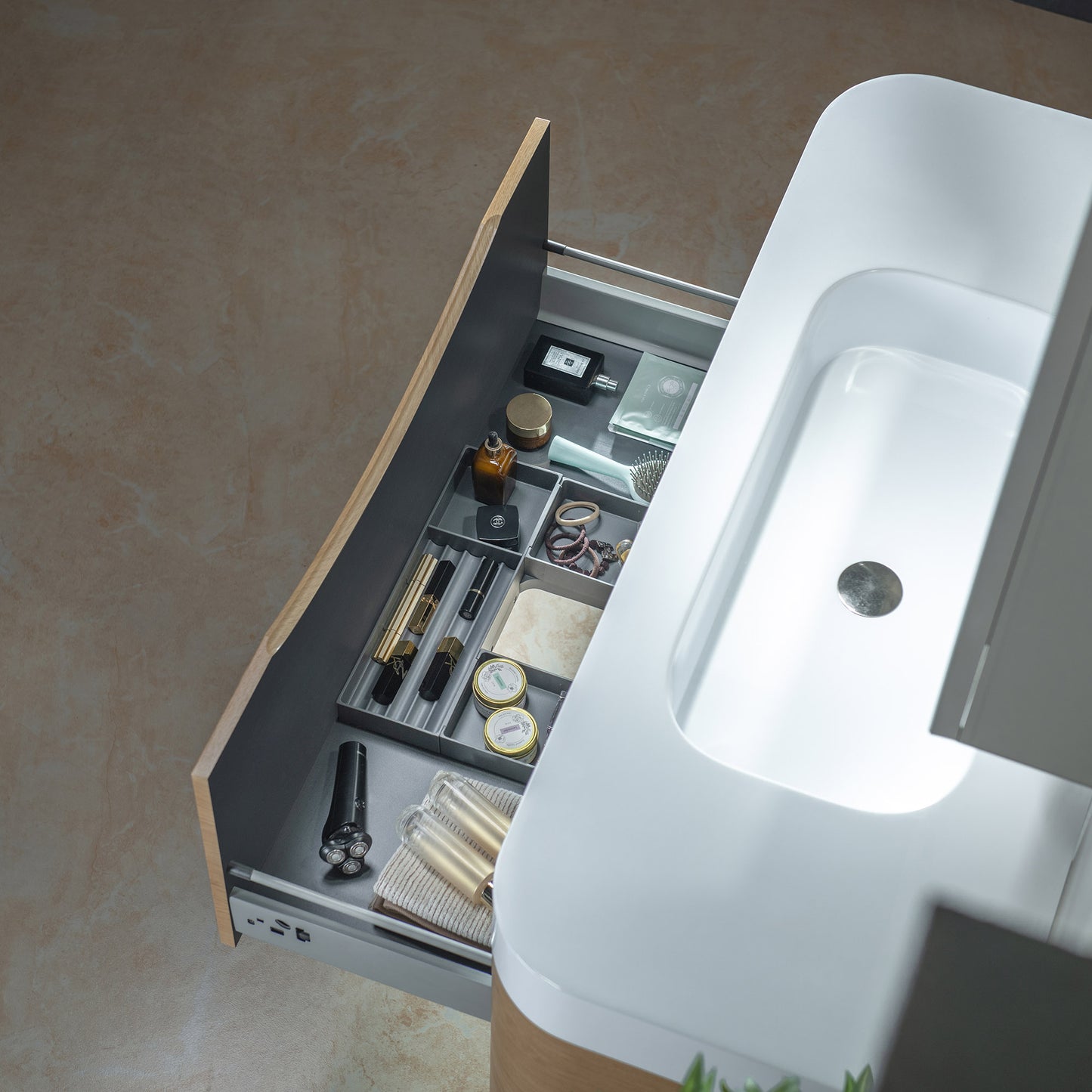 WOODBRIDGE 48" Lucus-48-WH | Wall-Mounted Floating Bathroom Vanity with White Resin Top & Wood Finish