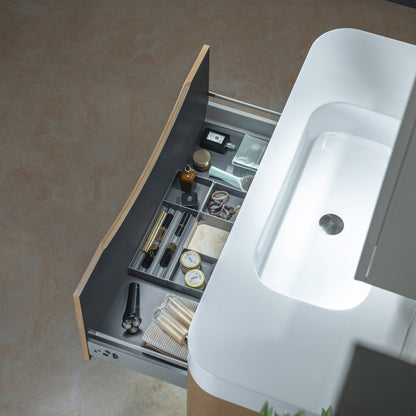 WOODBRIDGE 48" Lucus-48-WH | Wall-Mounted Floating Bathroom Vanity with White Resin Top & Wood Finish