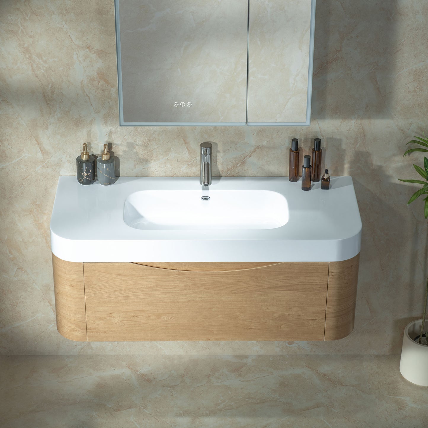 WOODBRIDGE 48" Lucus-48-WH | Wall-Mounted Floating Bathroom Vanity with White Resin Top & Wood Finish