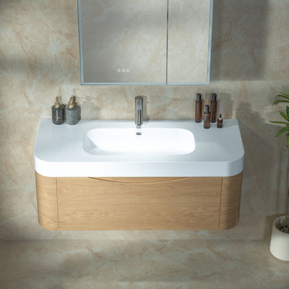 WOODBRIDGE 48" Lucus-48-WH | Wall-Mounted Floating Bathroom Vanity with White Resin Top & Wood Finish