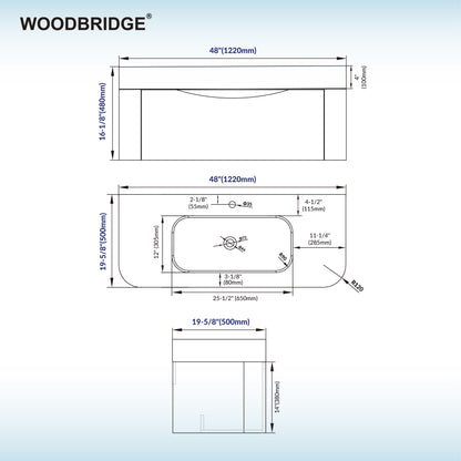 WOODBRIDGE 48" Lucus-48-WH | Wall-Mounted Floating Bathroom Vanity with White Resin Top & Wood Finish