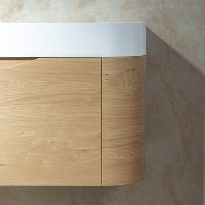 WOODBRIDGE 48" Lucus-48-WH | Wall-Mounted Floating Bathroom Vanity with White Resin Top & Wood Finish
