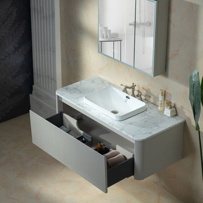 WOODBRIDGE 48" Mist-48-WH | Wall-Mounted Floating Bathroom Vanity with White Integrated Sink & Gray Cabinet
