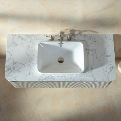 WOODBRIDGE 48" Mist-48-WH | Wall-Mounted Floating Bathroom Vanity with White Integrated Sink & Gray Cabinet