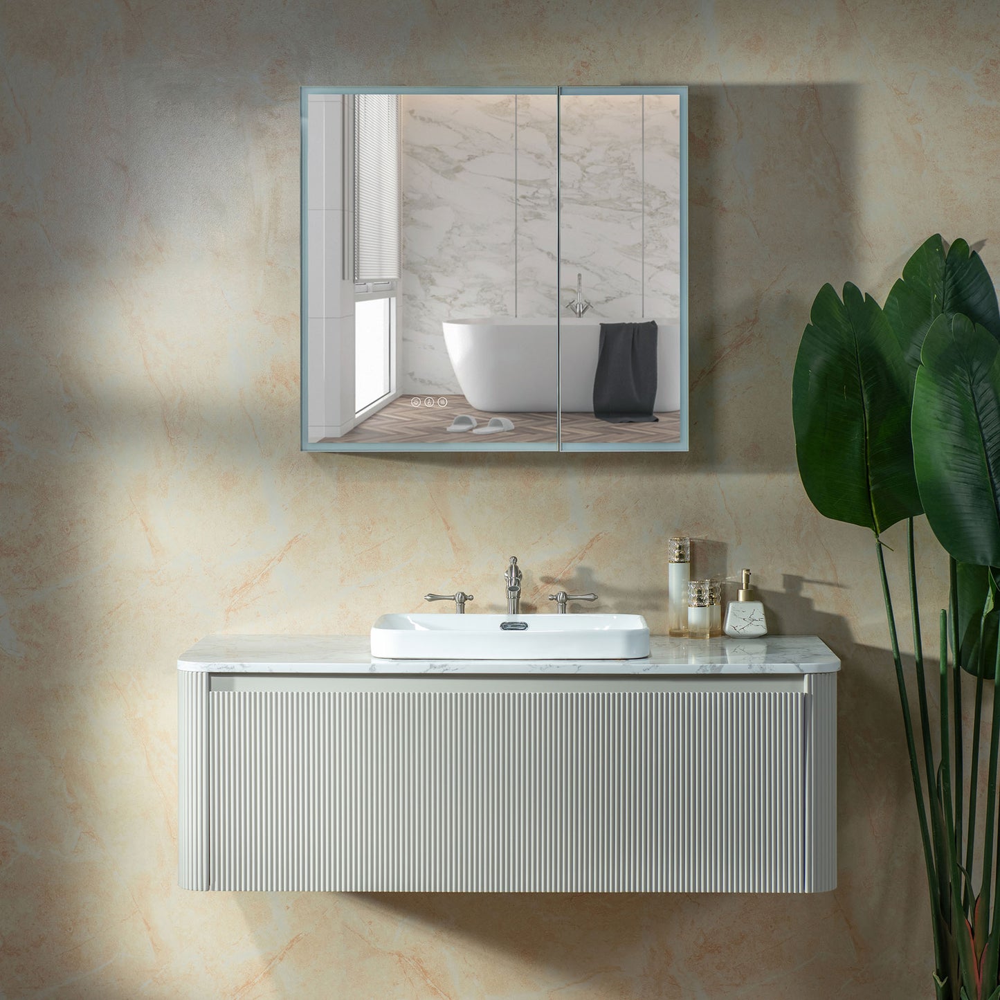WOODBRIDGE 48" Mist-48-WH | Wall-Mounted Floating Bathroom Vanity with White Integrated Sink & Gray Cabinet