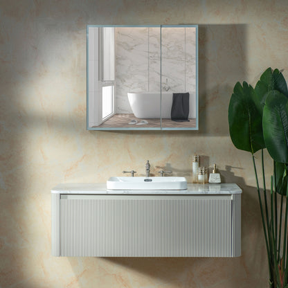 WOODBRIDGE 48" Mist-48-WH | Wall-Mounted Floating Bathroom Vanity with White Integrated Sink & Gray Cabinet