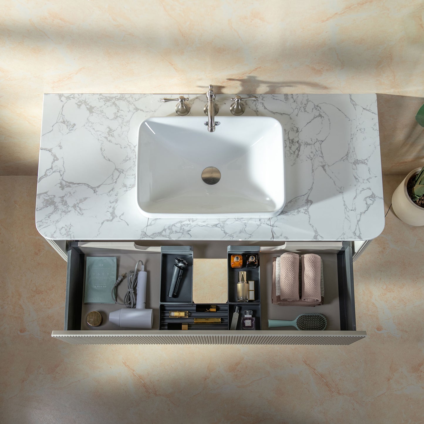 WOODBRIDGE 48" Mist-48-WH | Wall-Mounted Floating Bathroom Vanity with White Integrated Sink & Gray Cabinet
