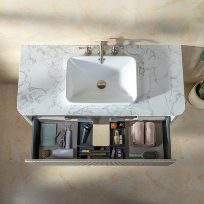 WOODBRIDGE 48" Mist-48-WH | Wall-Mounted Floating Bathroom Vanity with White Integrated Sink & Gray Cabinet