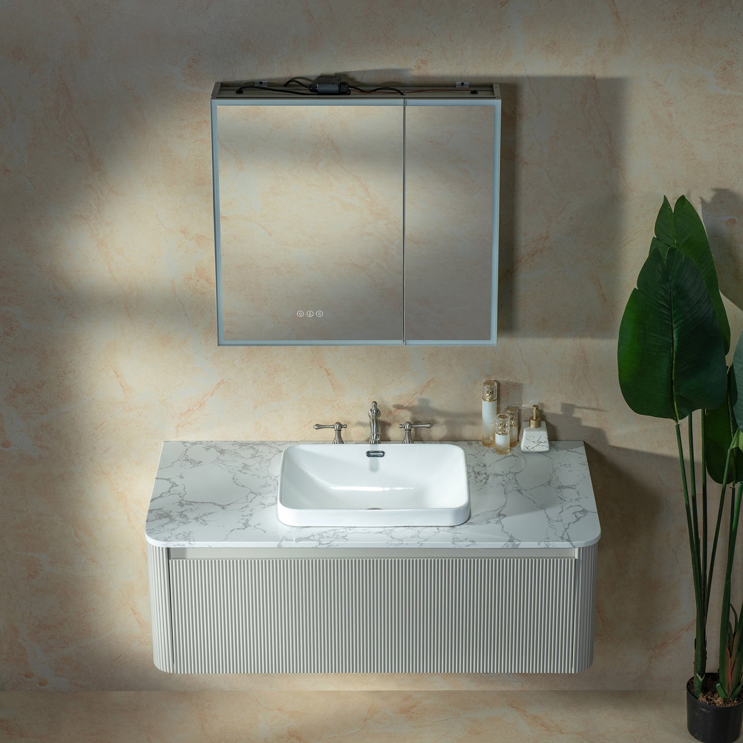 WOODBRIDGE 48" Mist-48-WH | Wall-Mounted Floating Bathroom Vanity with White Integrated Sink & Gray Cabinet