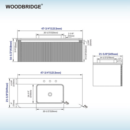 WOODBRIDGE 48" Mist-48-WH | Wall-Mounted Floating Bathroom Vanity with White Integrated Sink & Gray Cabinet