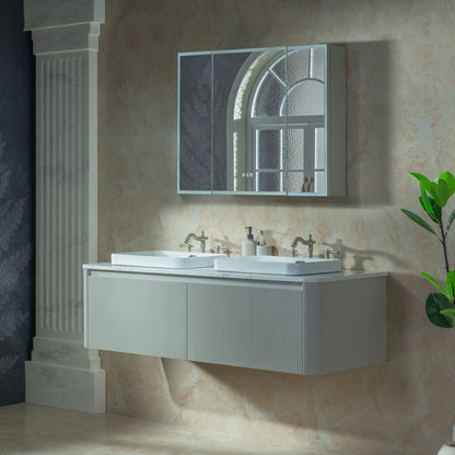 WOODBRIDGE 60" Mist-60D-WH | Wall-Mounted Floating Double Bathroom Vanity with Integrated White Sinks & Gray Cabinet