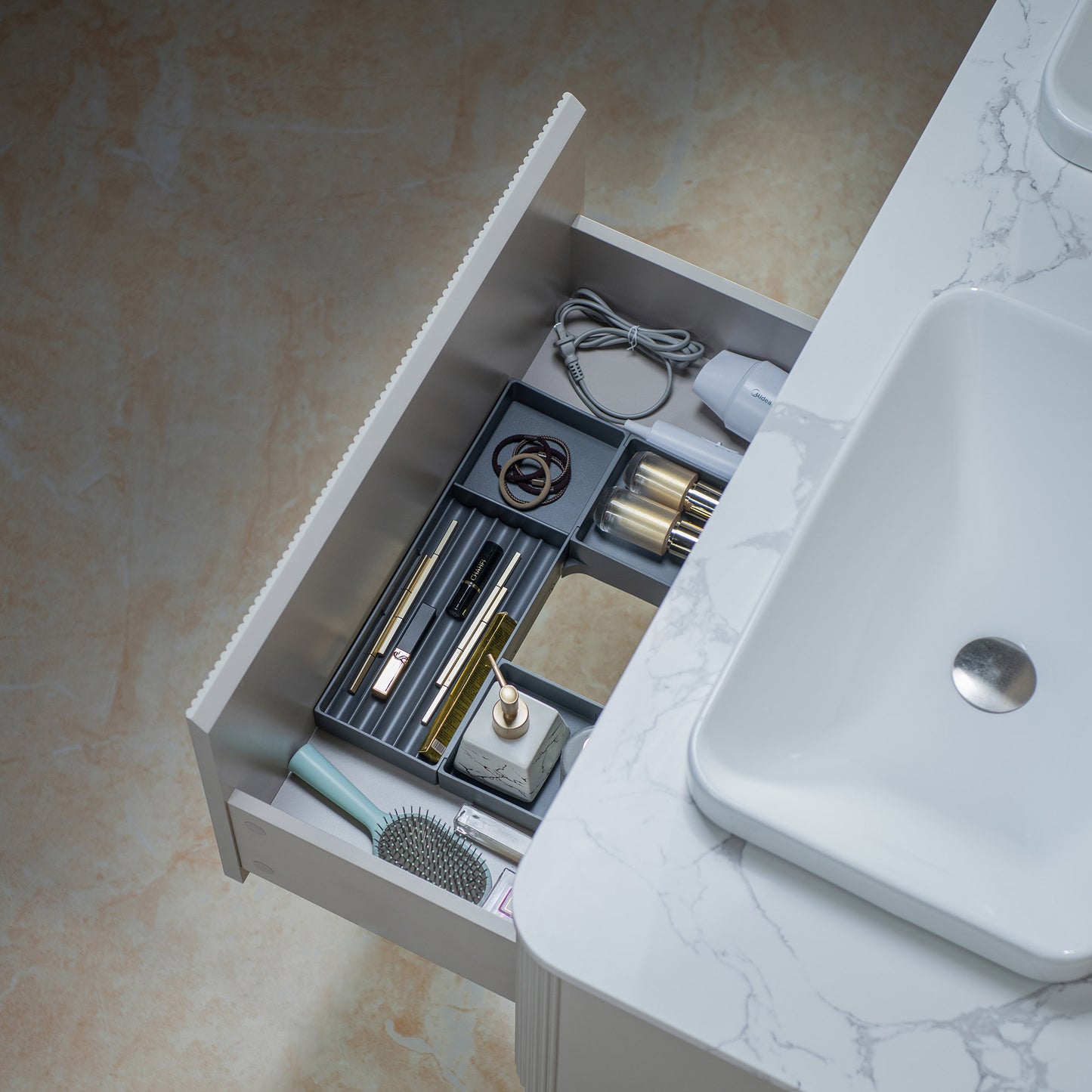 WOODBRIDGE 60" Mist-60D-WH | Wall-Mounted Floating Double Bathroom Vanity with Integrated White Sinks & Gray Cabinet