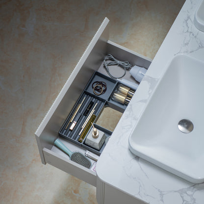 WOODBRIDGE 60" Mist-60D-WH | Wall-Mounted Floating Double Bathroom Vanity with Integrated White Sinks & Gray Cabinet