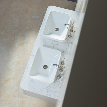 WOODBRIDGE 60" Mist-60D-WH | Wall-Mounted Floating Double Bathroom Vanity with Integrated White Sinks & Gray Cabinet