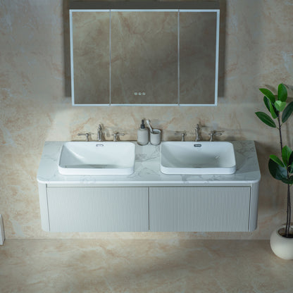 WOODBRIDGE 60" Mist-60D-WH | Wall-Mounted Floating Double Bathroom Vanity with Integrated White Sinks & Gray Cabinet