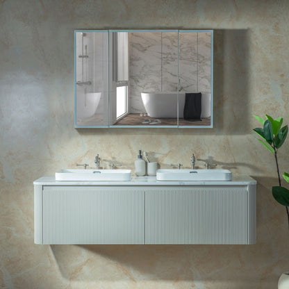 WOODBRIDGE 60" Mist-60D-WH | Wall-Mounted Floating Double Bathroom Vanity with Integrated White Sinks & Gray Cabinet