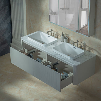 WOODBRIDGE 60" Mist-60D-WH | Wall-Mounted Floating Double Bathroom Vanity with Integrated White Sinks & Gray Cabinet