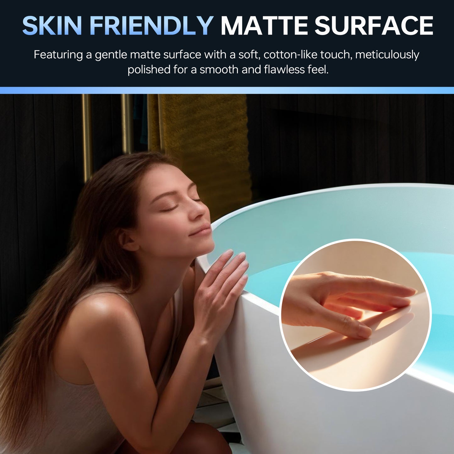 WOODBRIDGE 63" MST0801 | Luxury Contemporary Solid Surface Stone Resin Freestanding Bathtub | Matte White Modern Soaking Tub with Sleek Ergonomic Design