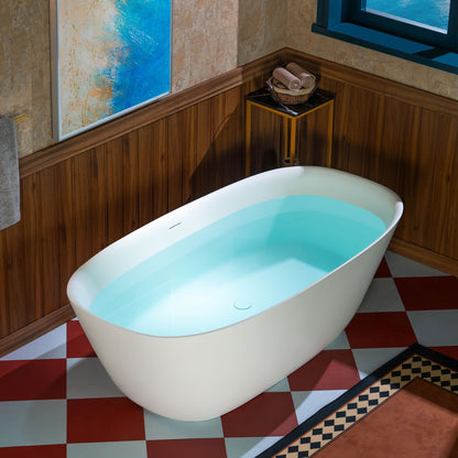 WOODBRIDGE 67" B0048-2.0 | Contemporary Freestanding Solid Surface Stone Resin Bathtub | Matte White Luxury Soaking Tub