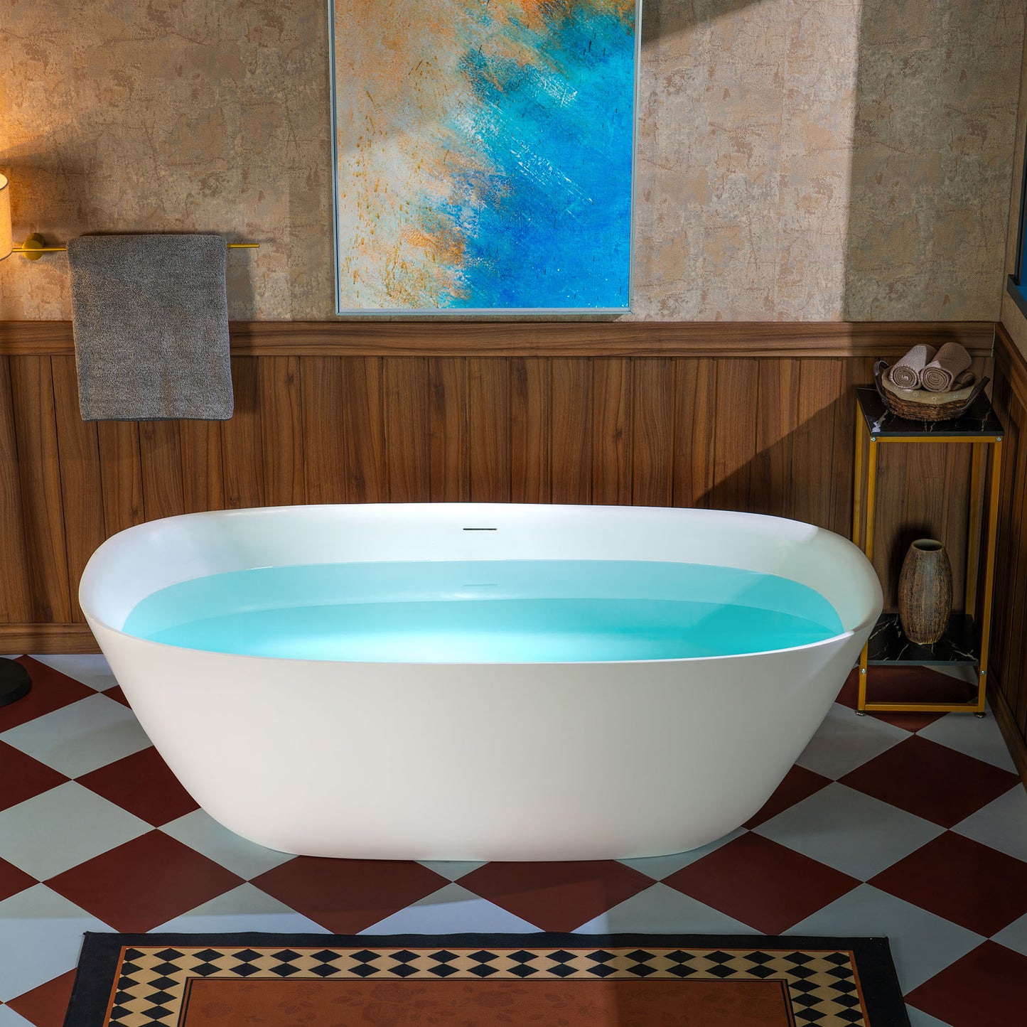 WOODBRIDGE 67" B0048-2.0 | Contemporary Freestanding Solid Surface Stone Resin Bathtub | Matte White Luxury Soaking Tub