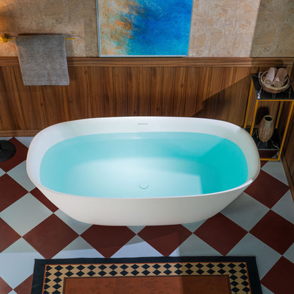 WOODBRIDGE 67" B0048-2.0 | Contemporary Freestanding Solid Surface Stone Resin Bathtub | Matte White Luxury Soaking Tub